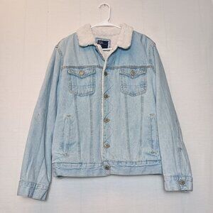 Sunrise Kingdom Men's Sherpa Lined Blue Jean Jacket Light Wash Denim Size Medium